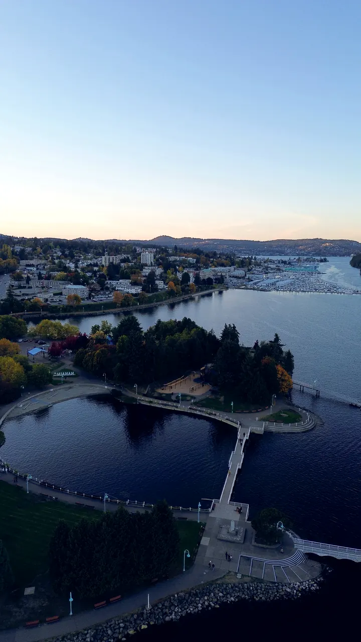 Maffeo Sutton Park and the lagoon footbridge from above